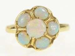 14K Yellow Gold Natural Opal Flower Cluster Cocktail Ring