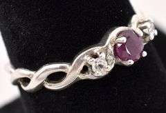 Sterling Silver Red Gemstone and CZ Ring