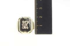 10K Yellow Gold Retro Black Onyx K Monogram Squared Signet Ring