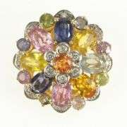 14K Yellow Gold Round Natural Sapphire Diamond Flower Cluster Pendant