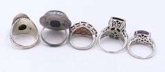 Group Lot of 5 Vintage 925 Sterling Silver Gemstone Rings