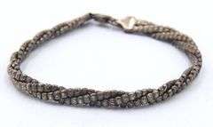 Italian 925 Sterling Silver Mesh V Necklace and Twisted Sterling Silver Bracelet