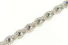 14K White Gold 4.10 Ctw Sapphire Diamond Scalloped Tennis Bracelet