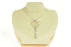 14K White Gold 1.56 Ctw Diamond 1950's Heart Lavalier Tassel Pendant