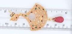 Remarkable 21kt Red and Green Enamel Pendant on Chain with Matching Dangle Earrings
