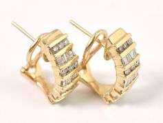 Glittering 14K Yellow Gold J-Hoop Diamond Earrings