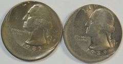 2 GEM BU DRAMATIC OFF-CENTER 1985 & 1989 Washington Quarter ERRORS