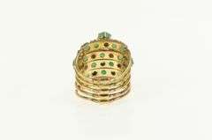 14K Yellow Gold Victorian Layered Green Glass Statement Band Ring