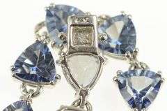 14K White Gold Trillion Syn. Tanzanite Statement Chain Bracelet