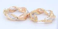 Beautiful Tri Color Gold Twisted Hoop Earrings