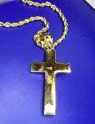 14 Kt Plated Rose Gold and Yellow Gold 2 Tone Jesus Cross Pendant Necklace
