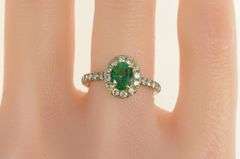 14K White Gold 1.43 Ctw Emerald Diamond Halo Engagement Ring