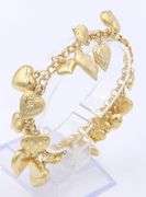 Attractive High Polished and Brushed Textured Heart Charm Bracelet
