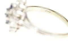 14K White Gold Marquise Sapphire Diamond Halo Cluster Ring