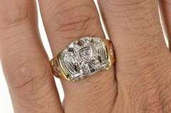 10K Yellow Gold Ornate Diamond Men's Masonic Eagle Ring