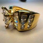 WOW!!!  Ladies Sparkling 14 Kt Yellow Gold Plated Rare 3.35 Ct Marquis Cut Lab Simulated Diamond Ring