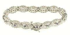 14K White Gold 4.10 Ctw Sapphire Diamond Scalloped Tennis Bracelet