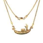 18K Yellow Gold Venice Italy Gondola Canal Ruby Emerald Necklace