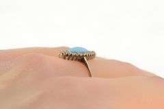 10K Yellow Gold Victorian Marquise Turquoise Rose Diamond Ring