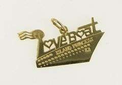 14K Yellow Gold Love Boat Island Princess Cruise Ship Charm/Pendant