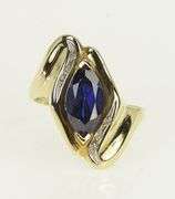 10K Yellow Gold Marquise Syn. Sapphire Diamond Bypass Ring