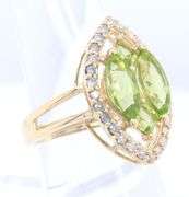 Attractive Yellow Gold 3ctw Marquise and Square Cut Peridot and Diamond accent Halo Ring