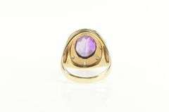14K Yellow Gold Art Deco Amethyst Diamond Halo Etched Ring