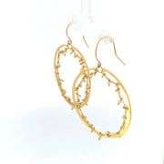 18K Yellow Gold Pearl Chain Draped Circle Dangle Boho Earrings