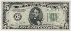 Choice CU 1934 $5 Federal Reserve Note of Philadelphia (C)