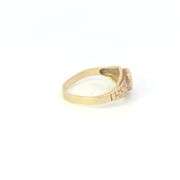 10K Yellow Gold Vintage Round Syn. Ruby Brick Pattern Ring