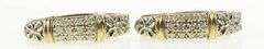 Sterling Silver Two Tone Pave Diamond Oval Hoop Earrings