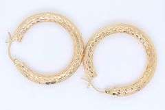 Lovely Yellow Gold Diamond Cut Hoop Earrings