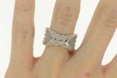 18K White Gold 5.00 Ctw Pave VS Diamond Modernist Blue Glass Ring