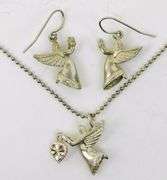 Vintage Sterling Christmas Angel Necklace & Earrings