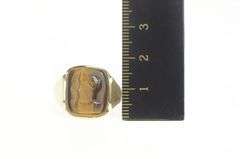 10K Yellow Gold Carved Tiger's Eye Soldier Intaglio Retro Ring