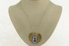 14K Yellow Gold Iridescent Glass Scarab Egyptian Life Symbol Pendant