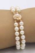 Elegant Yellow Gold Double Strand 5.5mm Pearl Bracelet