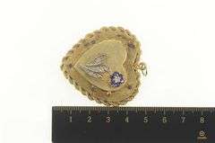 14K Yellow Gold 1960's Diamond Heart Flower Photo Locket Charm/Pendant