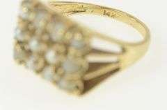 14K Yellow Gold Retro Squared Sim Pearl Cluster Statement Ring