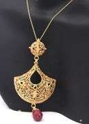 Remarkable 21kt Red and Green Enamel Pendant on Chain with Matching Dangle Earrings
