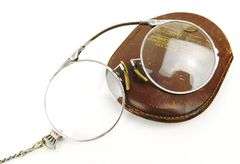 Antique Sterling Pince Nez Lorgnette & Leather Case