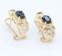 Charming Yellow Gold oval Blue Sapphire and Diamond Earrings