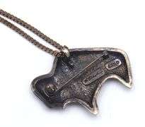 Vintage 925 Sterling Silver Buffalo Pendant Brooch on Chain Necklace