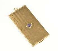 10K Yellow Gold Art Deco 47x26.7mm Masonic Enamel Card Case Pendant
