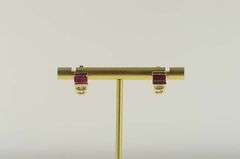 14K Yellow Gold 2.00 Ctw Emerald Cut Ruby Diamond Stud Earrings