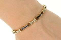 14K Yellow Gold 2.55 Ctw Sapphire Diamond Bar Link Tennis Bracelet