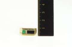 14K Yellow Gold Syn. Emerald Diamond Black Onyx Squared Ring