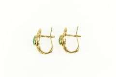 18K Yellow Gold Natural Jade Diamond Accent Oval Hoop Earrings