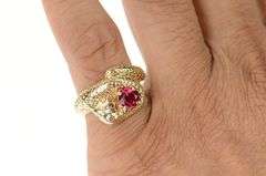 10K Yellow Gold 1930's Coiled Serpent Snake Syn. Ruby Men's Ring
