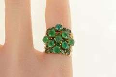 14K Yellow Gold Victorian Layered Green Glass Statement Band Ring